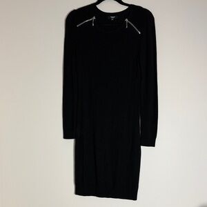 Premise Women's Black Long-Sleeve Knit Dress Silver Shoulder Zip Detail Size S